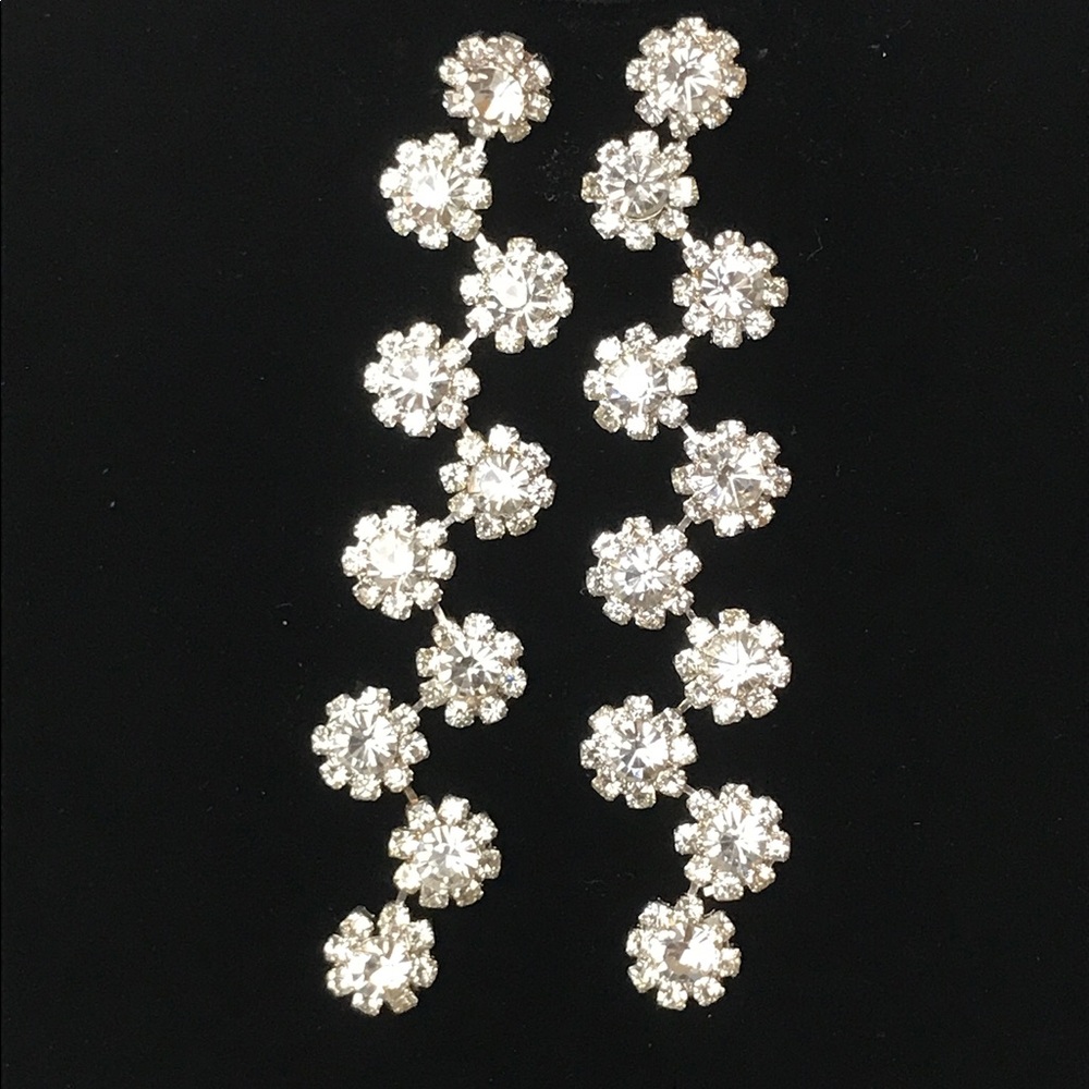 Long Crystal & Rhinestone Drop Bridal Earrings